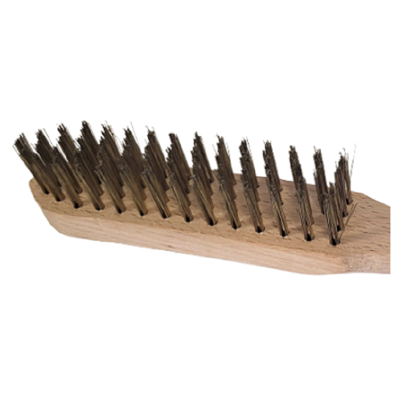 Brosse métallique à manche 4 rangs acier laitonné Brosse métallique à manche 4 rangs acier laitonné